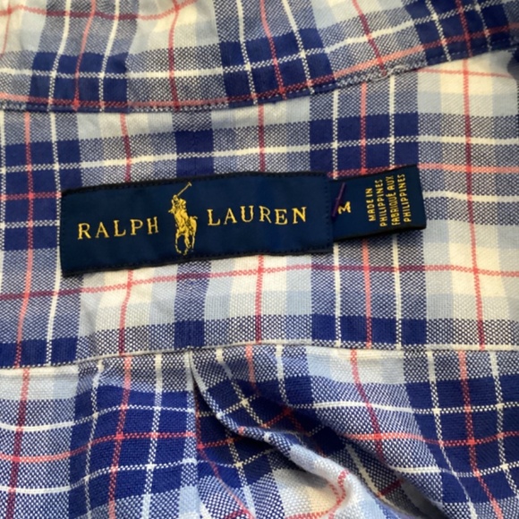 Ralph Lauren Blue Label Blue Plaid Shirt Size Medium Button‎ Down Short Sleeve - Picture 8 of 9